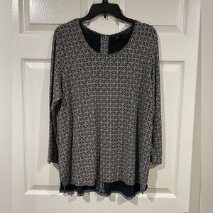 J Jill Scoop Neck Blouse Minimal Coastal Office Comfort Petite Large Navy White